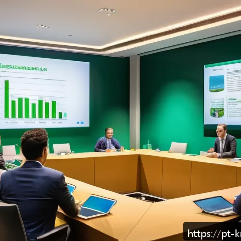 윤리적 투자에서의 고객 피드백 활용 - A modern financial conference room scene featuring diverse investors actively discussing sustainable...